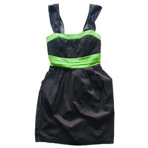 NWT Ruby Rox Dress Size 9 Black White Polka Dot Neon Green Sash Back Tie Bow NEW